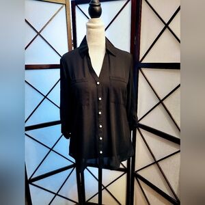 Express Portofino Black Long Sleeve Chiffon Blouse with Pearl Buttons - S - NWT